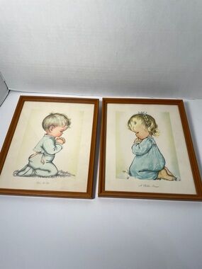 Pair of Vintage Nursery Prints - Blue Pajama Children